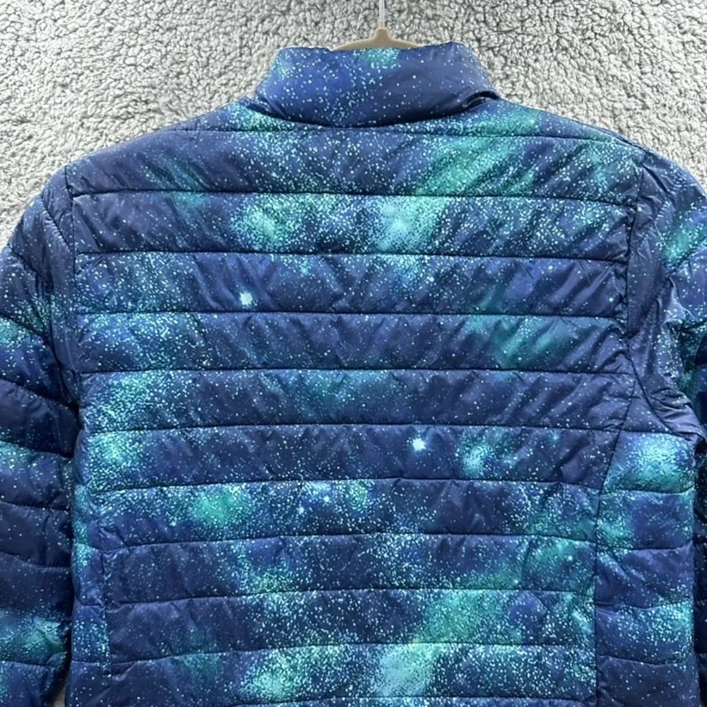 Lands End Kids Large (10-12) Galaxy Print Puffer Jacket Blue Teal Star Full Zip